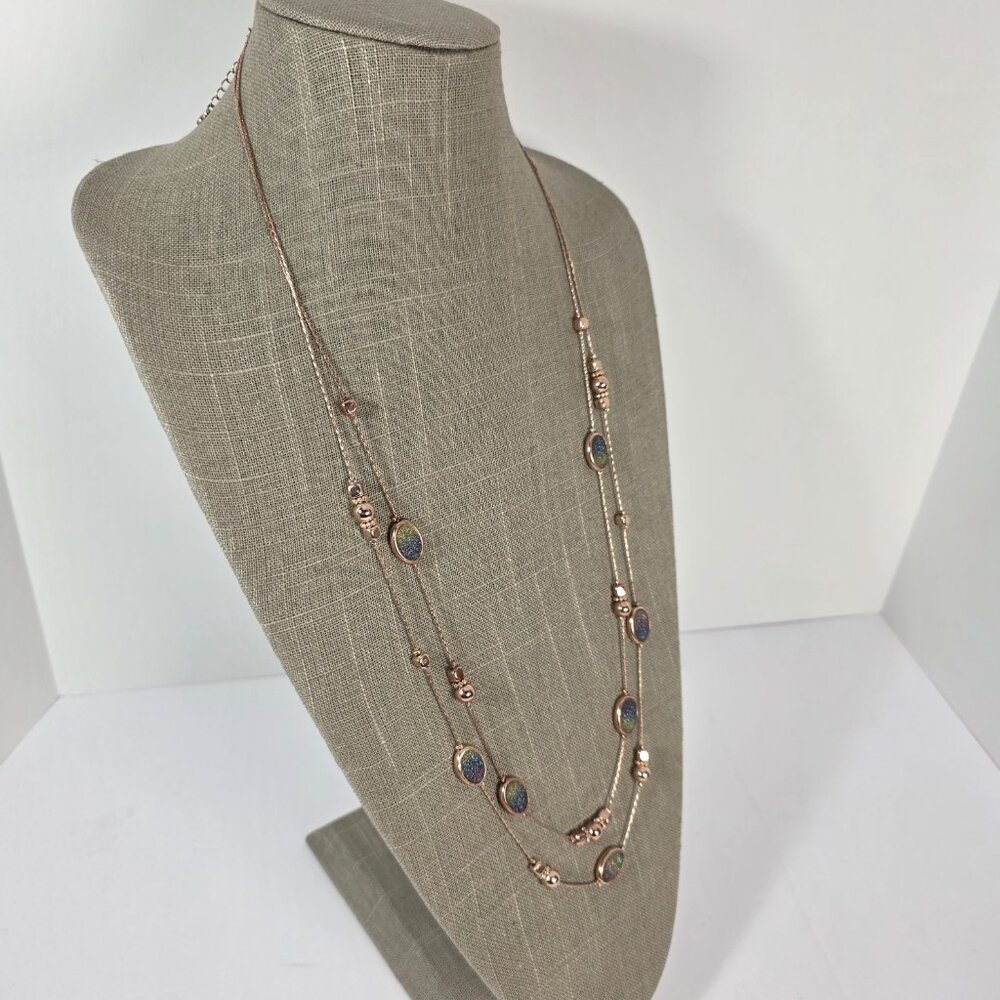Layered Rose Gold Tone Necklace Sparkly Statement Piece - Picture 3 of 9